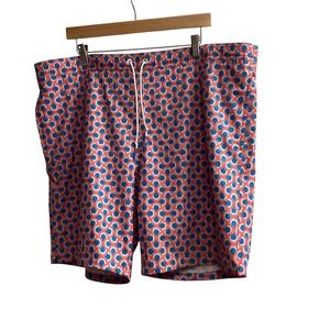 Bonobos Men Swim Trunks Blue Orange Geometric Pattern Elastic Waist Drawstring L